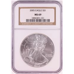 2005 $1 American Silver Eagle Coin NGC MS69