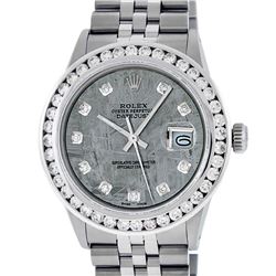 Rolex Mens Stainless Steel Meteorite 3 ctw Diamond Datejust Wristwatch With Rolex Box