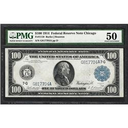 1914 $100 Federal Reserve Note Chicago Fr.1110 PMG About Uncirculated 50