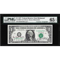 1977 $1 Federal Reserve Note PMG Gem Uncirculated 65EPQ Dual Courtesy Autographs