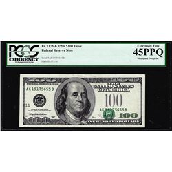 1996 $100 Federal Reserve Note Misaligned Overprint ERROR PCGS Extremely Fine 45PPQ