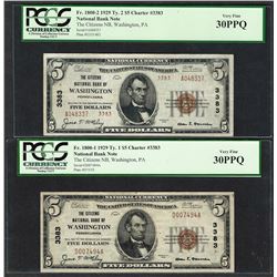 1929 $5 Ty.1/2 Citizens NB Washington, PA CH# 3383 National Currency Notes PCGS VF30PPQ