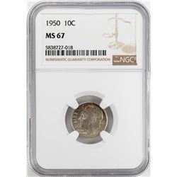 1950 Roosevelt Dime Coin NGC MS67