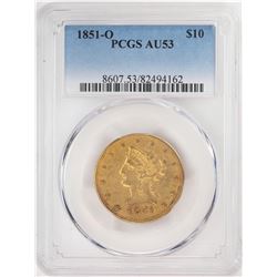 1851-O $10 Liberty Head Eagle Gold Coin PCGS AU53