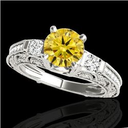 1.38 ctw Certified SI Intense Yellow Diamond Antique Ring 10k White Gold