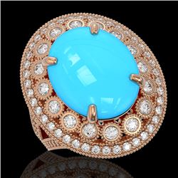 9.07 ctw Turquoise & Diamond Victorian Ring 14K Rose Gold