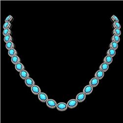 36.208 ctw Turquoise & Diamond Micro Pave Halo Necklace 10k White Gold