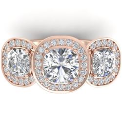2.7 ctw Cushion VS/SI Diamond Art Deco 3 Stone Ring 14k Rose Gold