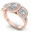 Image 2 : 2.7 ctw Cushion VS/SI Diamond Art Deco 3 Stone Ring 14k Rose Gold