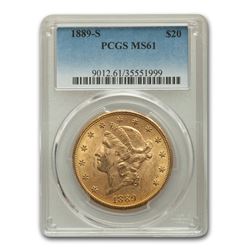 1889-S $20 Liberty Gold Double Eagle MS-61 PCGS