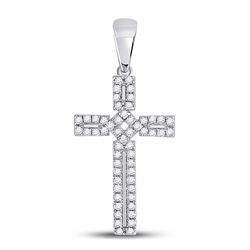 10kt White Gold Womens Round Diamond Roman Cross Pendant 1/3 Cttw