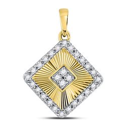 10kt Yellow Gold Womens Round Diamond Diagonal Square Pendant 1/6 Cttw