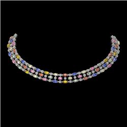 61.73 ctw Multi Color Sapphire & Diamond Necklace 10K White Gold