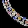 Image 3 : 61.73 ctw Multi Color Sapphire & Diamond Necklace 10K White Gold