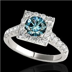 2.5 ctw SI Certified Fancy Blue Diamond Solitaire Halo Ring 10k White Gold