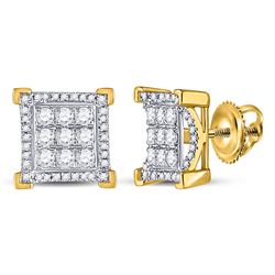 10kt Yellow Gold Mens Round Diamond Fashion Cluster Earrings 3/4 Cttw