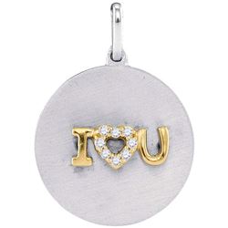 Sterling Silver Womens Round Diamond Circle I Love You Heart Pendant .03 Cttw
