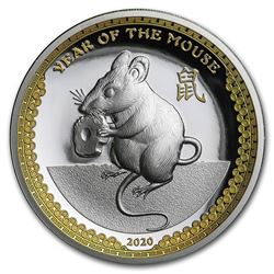 2020 Palau 1 oz Silver $5 Year of the Mouse Ultra High Relief