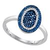 Image 1 : 10kt White Gold Womens Round Blue Color Enhanced Diamond Oval Ring 1/3 Cttw