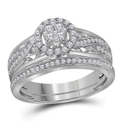 14kt White Gold Womens Round Diamond Cluster Bridal Wedding Engagement Ring Band Set 1/2 Cttw