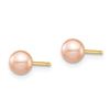 Image 2 : 14k Yellow Gold Pink Button Pearl Stud Post Earrings - 7-8 mm
