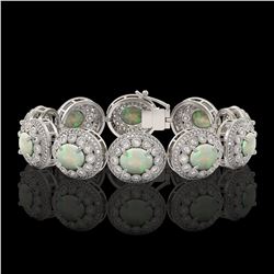 40.37 ctw Certified Opal & Diamond Victorian Bracelet 14K White Gold