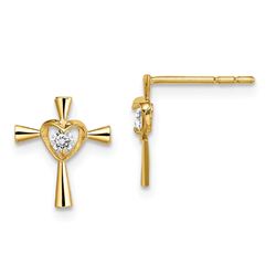 14k Cubic Zirconia Cross with Heart Post Earrings - 49 mm