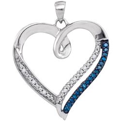 10kt White Gold Womens Round Blue Color Enhanced Diamond Heart Outline Pendant 1/6 Cttw