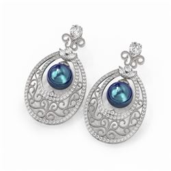 6.5 ctw Mixed Cut Diamond with Pearl Earrings 18K White Gold