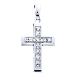 Sterling Silver Womens Round Diamond Simple Roman Cross Pendant 1/20 Cttw