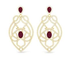 7 ctw Ruby & Micro VS/SI Diamond Heart Earrings Designer 14k Yellow Gold