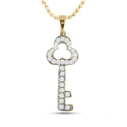 10kt Yellow Gold Womens Round Diamond Trefoil Key Pendant 1/6 Cttw