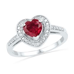 10kt White Gold Womens Round Lab-Created Ruby Heart Ring 1.00 Cttw