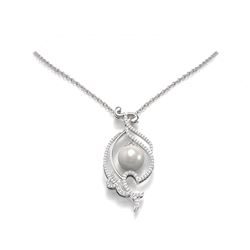 0.83 ctw Diamond & Pearl Necklace 18K White Gold