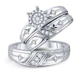 10kt White Gold His & Hers Round Diamond Cross Cluster Matching Bridal Wedding Ring Set 1/3 Cttw