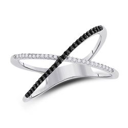 Sterling Silver Womens Black Color Enhanced Diamond Crossover Band Ring Slender 1/6 Cttw