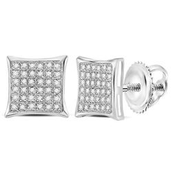 14kt White Gold Womens Round Diamond Square Cluster Earrings 1/4 Cttw