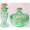 Image 1 : Green Depression Glass Decorated  Vanity Set #937253