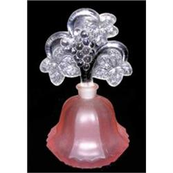 Pink Satin Glass Perfume Bottle Floral Stopper #937402