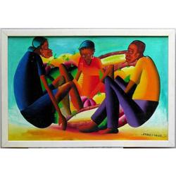 ORIG PAINTING HAITI MAN AND TWO WOMEN #937545