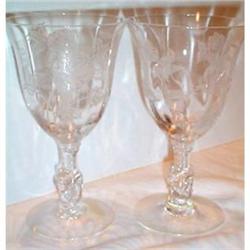 Two Heisey Rose Decorated Water Goblets #937725