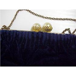 40'S Navy Velvet PURSE*France #955576