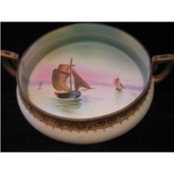 NIPPON Moriage Handpainted  Handled Candy Dish #955713