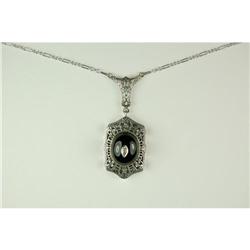 ANTIQUE  NECKLACE BLACK ONYX  w DIAMOND #955783