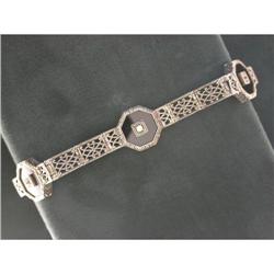 ANTIQUE  FILIGREE BRACELET BLACK ONYX  DIAMONDS #955787