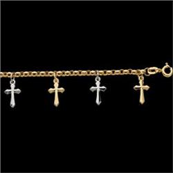 14K GOLD CHARM BRACELET w 10 GOLDCROSS CHARMS #955792