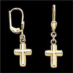 14k GOLD EARRINGS  w CROSS Dangling #955804