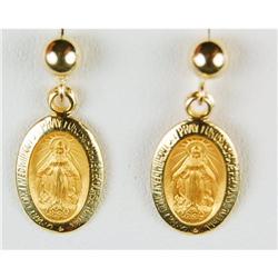 14k GOLD EARRINGS w  MIRACULOUS MEDAL #955806