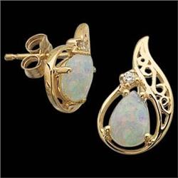 14k GOLD EARRINGS  OPAL w DIAMOND #955815