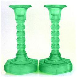 Walther MARY Green Art Deco Glass Candlesticks #955843